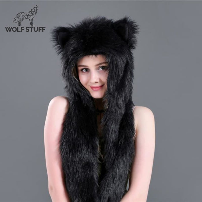 Black fur wolf hat Wolf Stuff