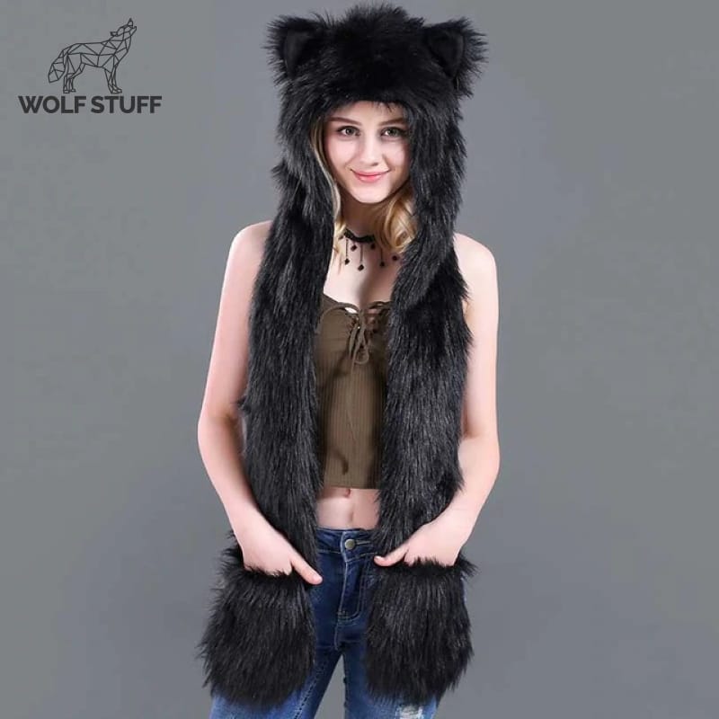 Black fur wolf hat