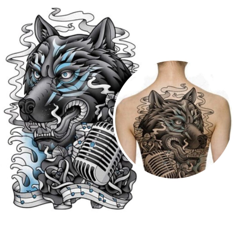 Cartoon wolf tattoo