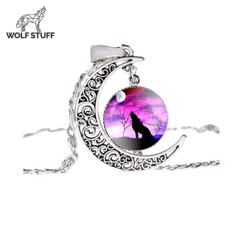 Crescent Moon Wolf Necklace