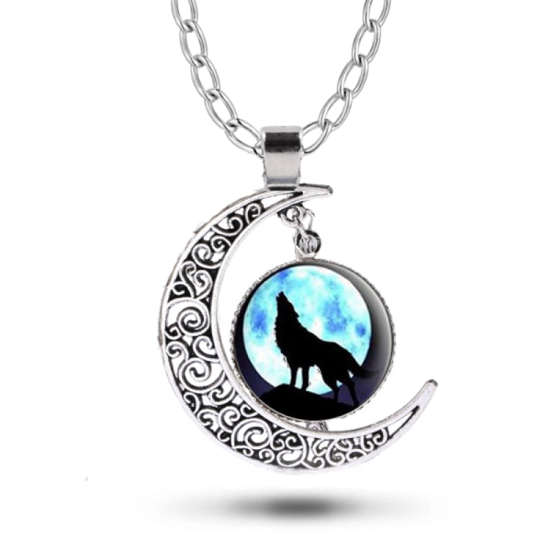 Crescent Moon Wolf Necklace