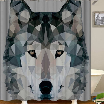 Geometric Wolf Shower Curtain