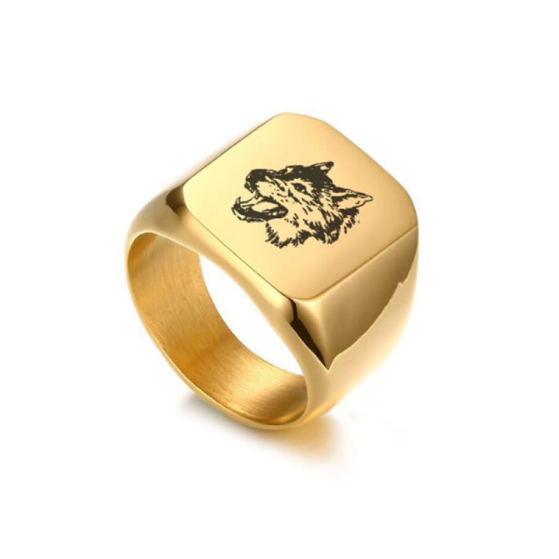 Gold Wolf Head Ring