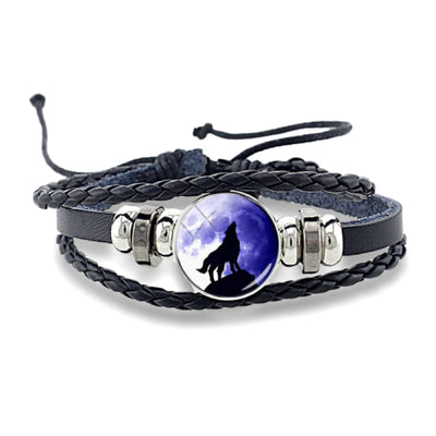Leather Wolf Cabochon Bracelet
