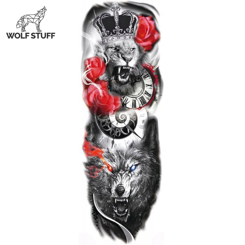 Lion and wolf tattoo