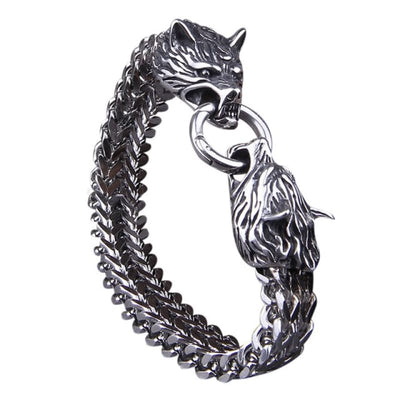 Mens Wolf Head Bracelet