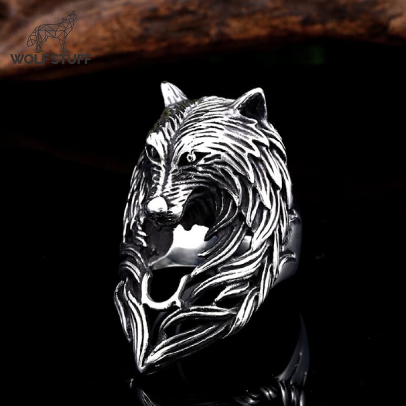 Mens Wolf Head Ring