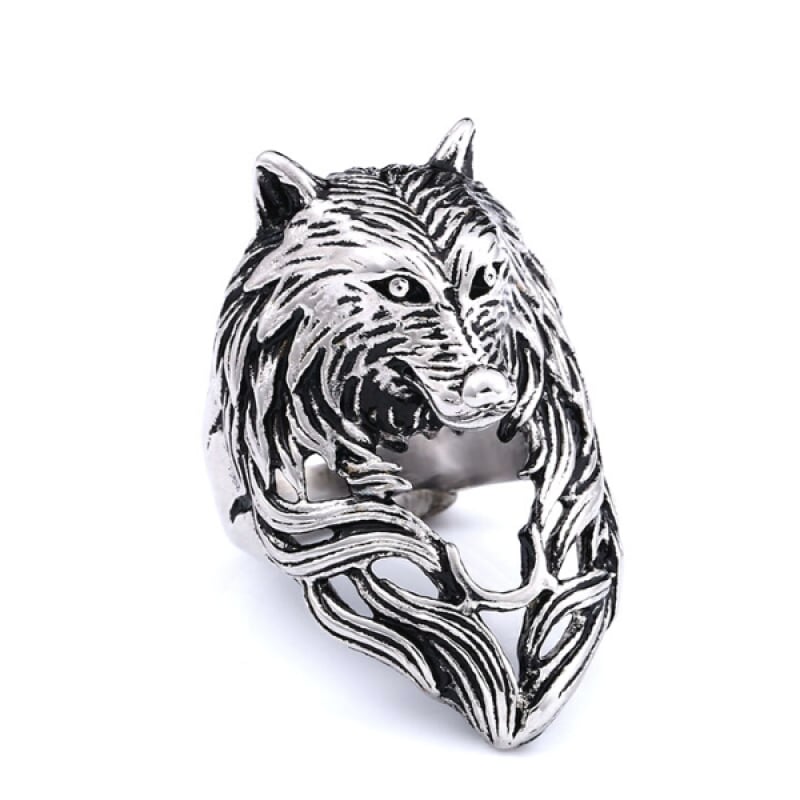 Mens Wolf Head Ring