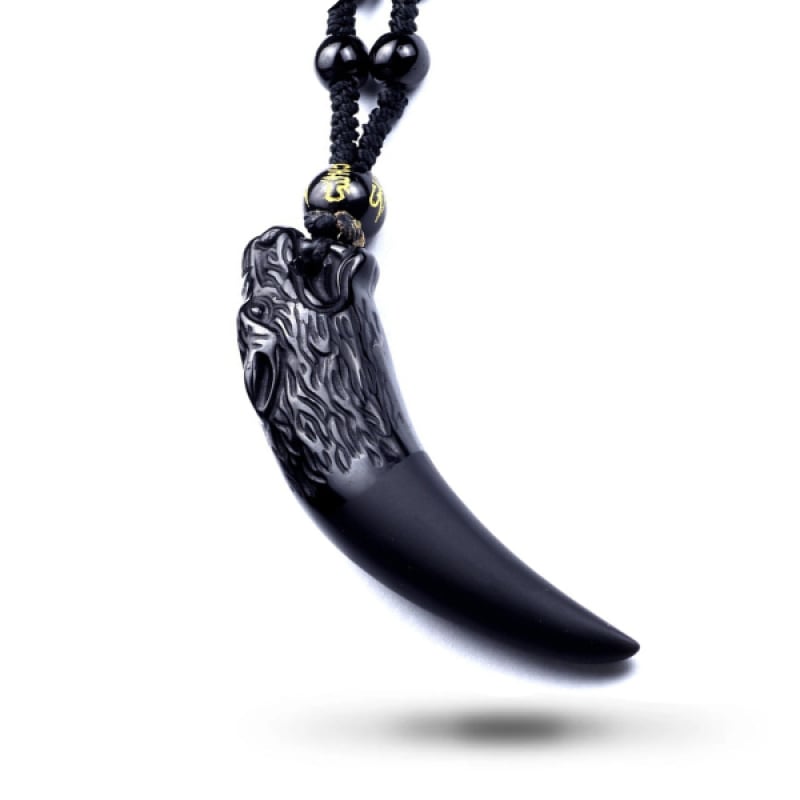 Obsidian Wolf Tooth Necklace