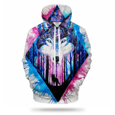 Pink and Blue Wolf Hoodie