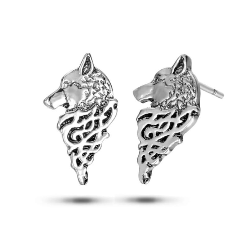 Silver wolf earrings