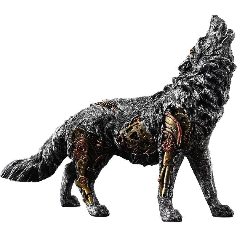 Steampunk wolf statue
