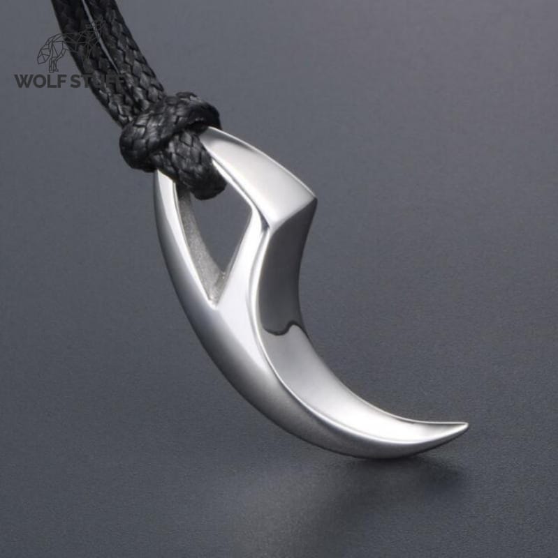 Steel wolf tooth pendant necklace