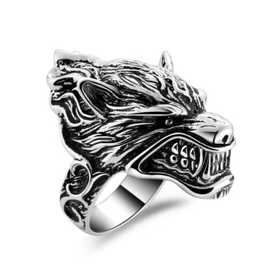 Sterling Silver Wolf Head Ring