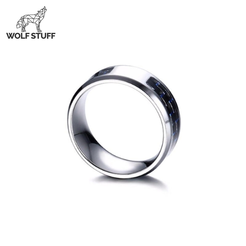 Titanium Ring with Blue Carbon Fiber Inlay
