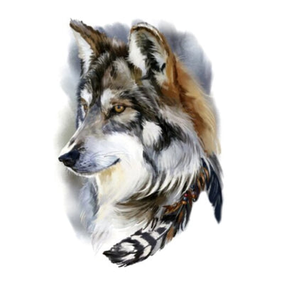 Wolf and feather tattoo