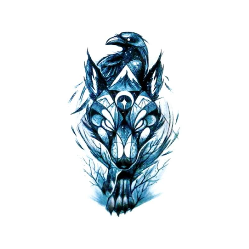Wolf and raven tattoo