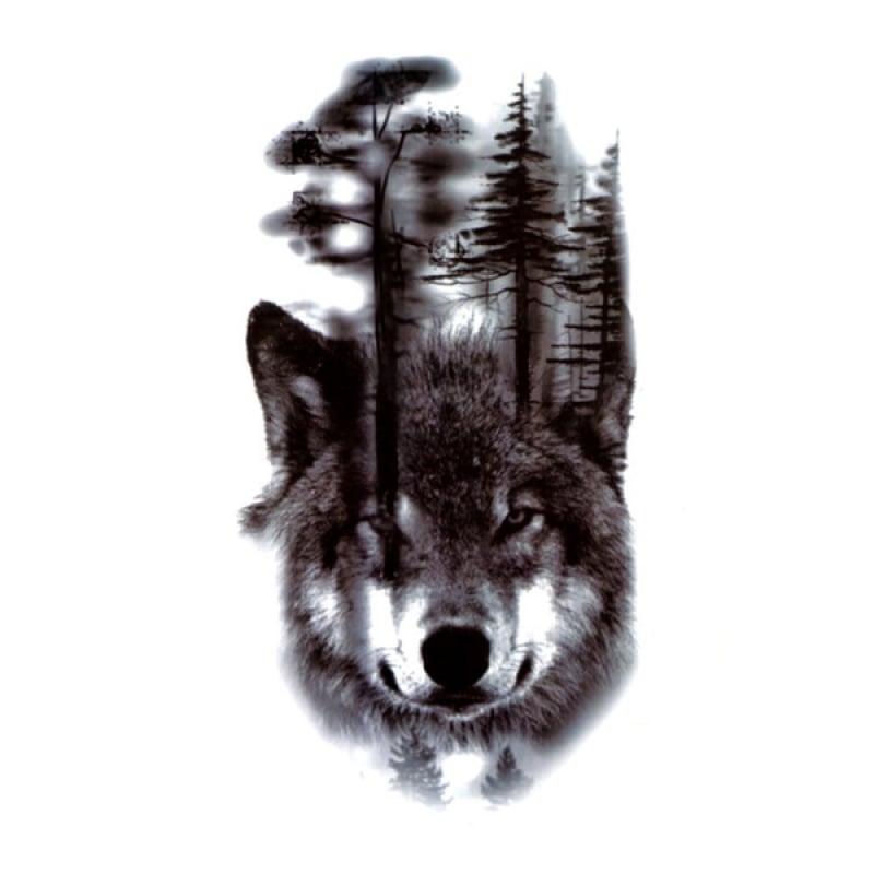 Wolf in woods tattoo