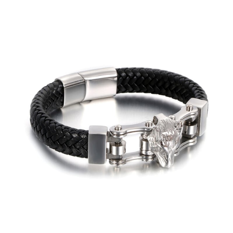 Wolf Leather Chain Bracelet