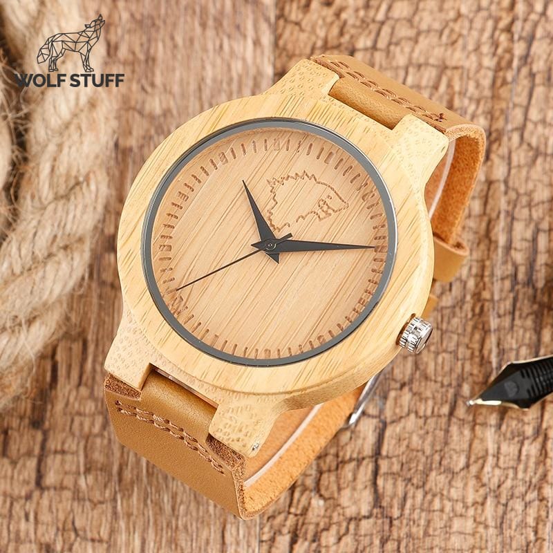 Wooden wolf school watch