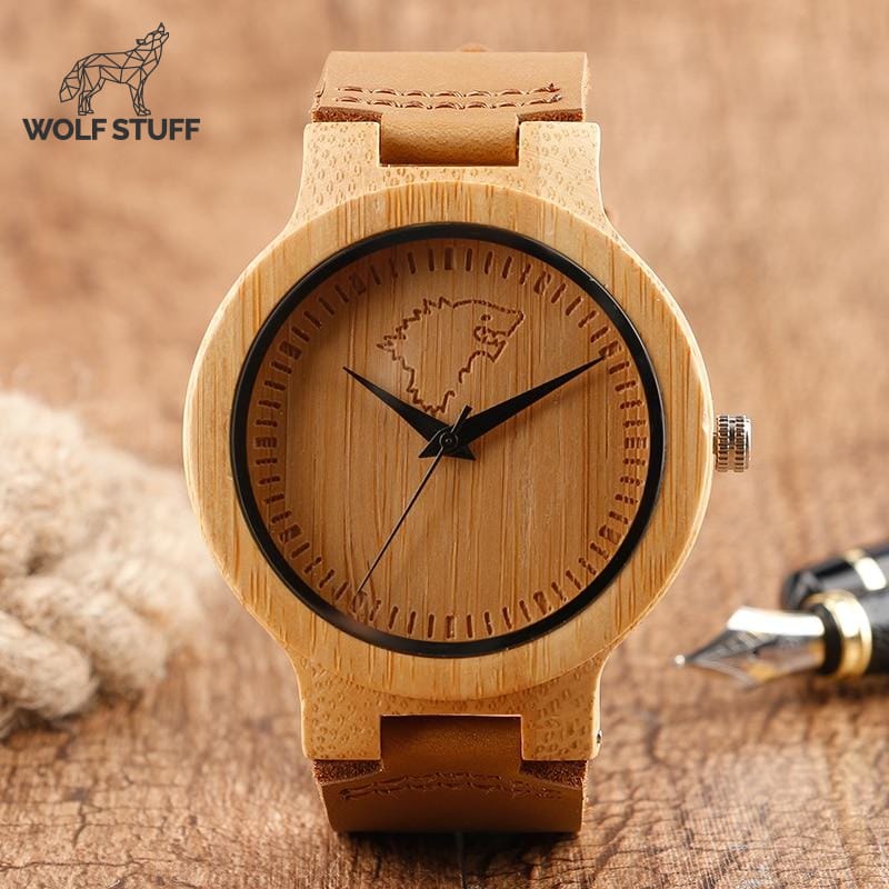 Wooden wolf school watch