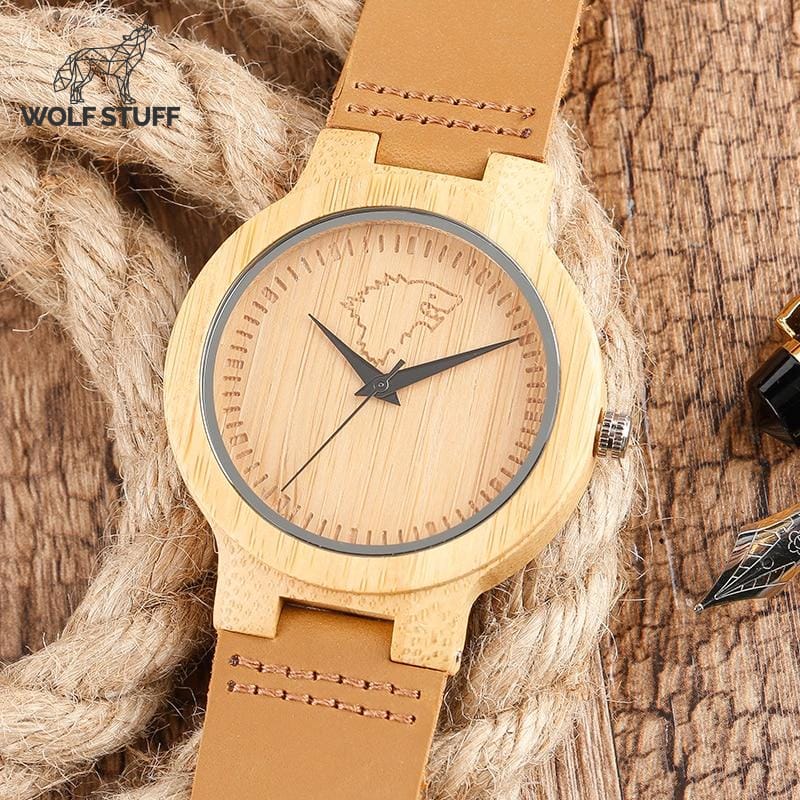 Wooden wolf school watch